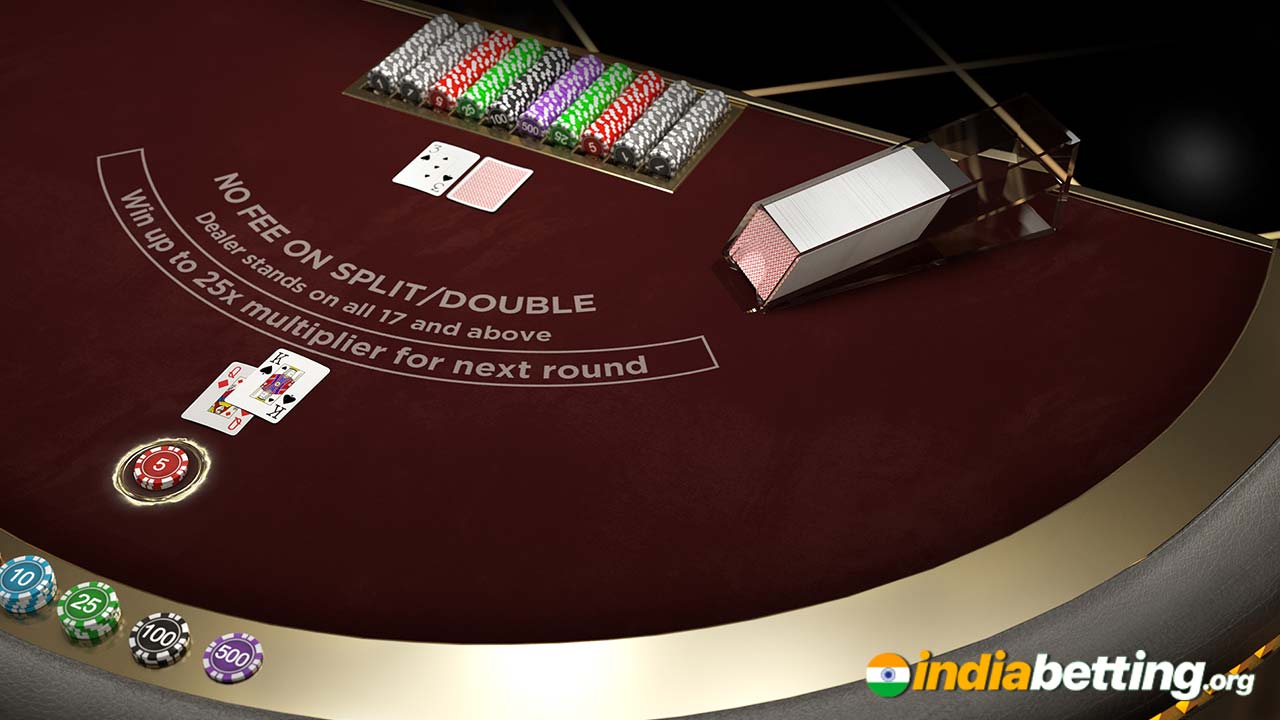 online blackjack table with cards and chips