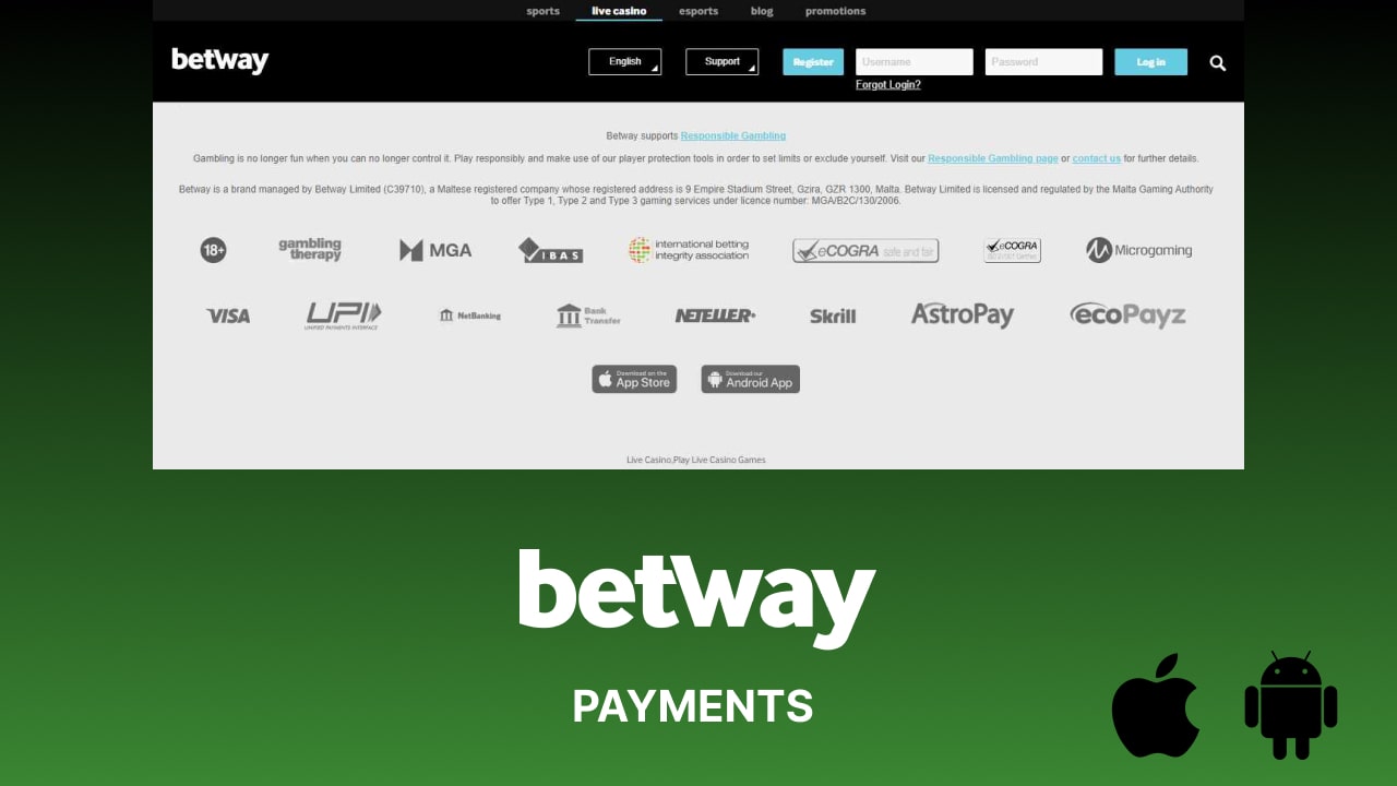 Betway app payment methods